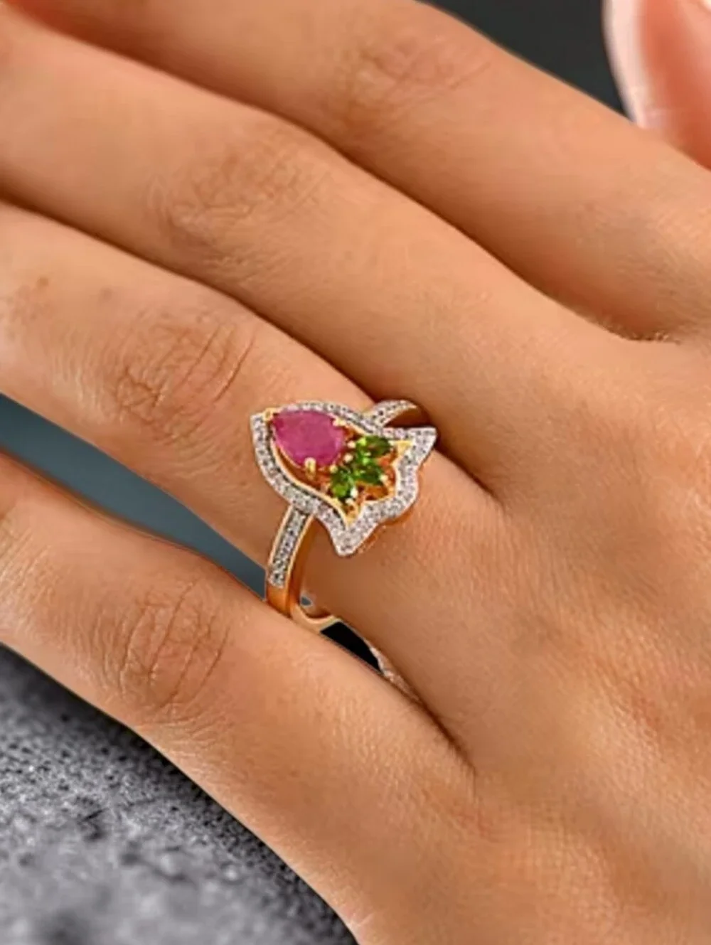Ruby (FF) & Multi Gemstone 1.65 ctw Ring  18K Vermeil Yellow Gold Over Sterling